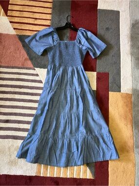 Ella Simone Blue Smocked Dress with Puff Sleeves